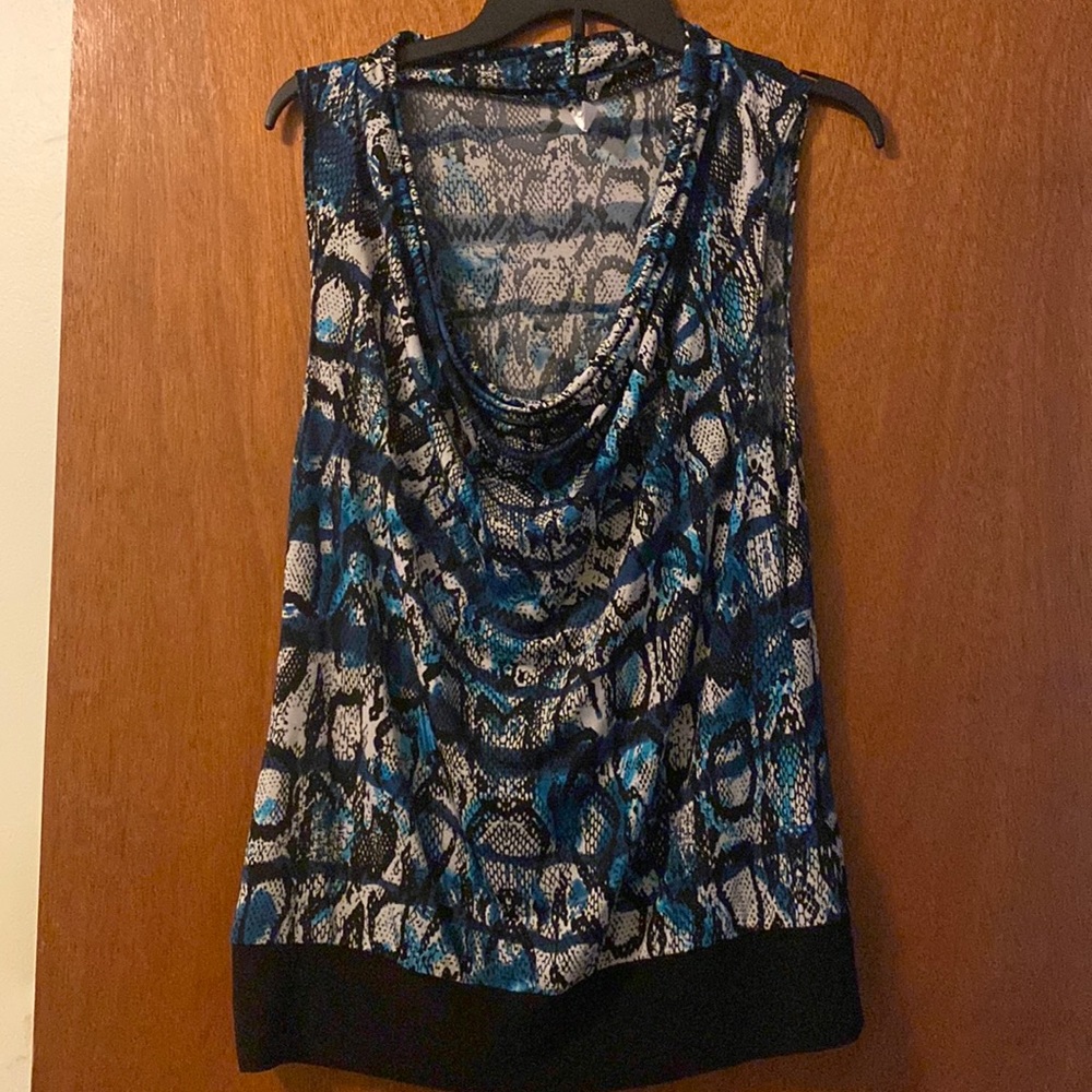 R. Marks Black and Blue Large Sleeveless Blouse